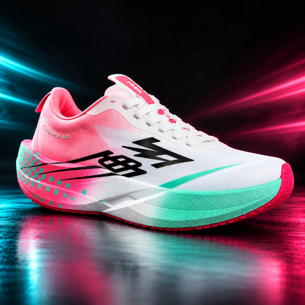 CHUNTA Circuit 6.0 in White / Pink / Mint, front three-quarter campaign view