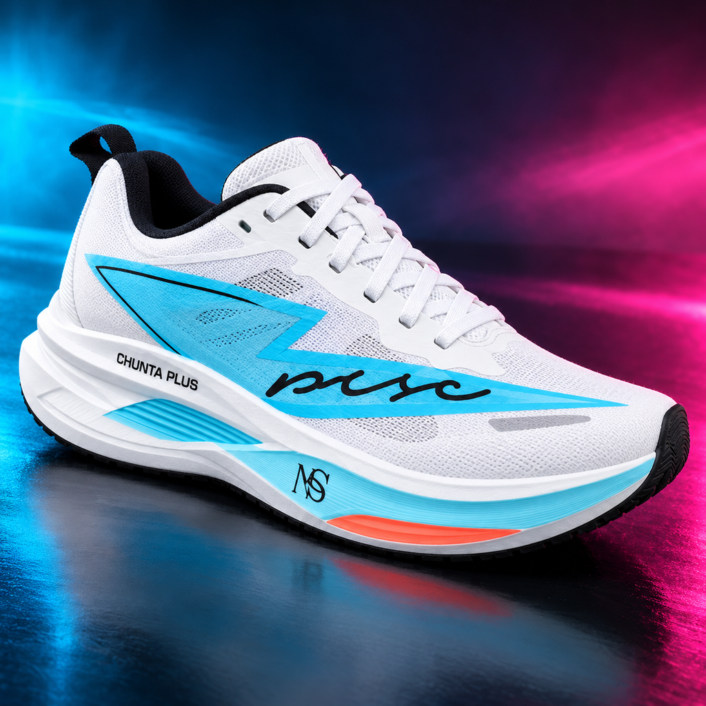 CHUNTA Pulse in White / Light Blue, front three-quarter campaign view