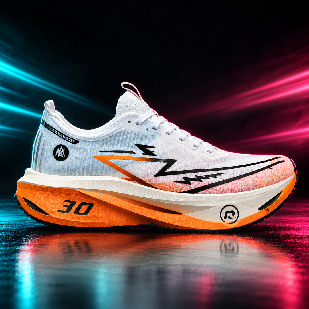 CHUNTA Tempo in White / Orange, outer lateral campaign view