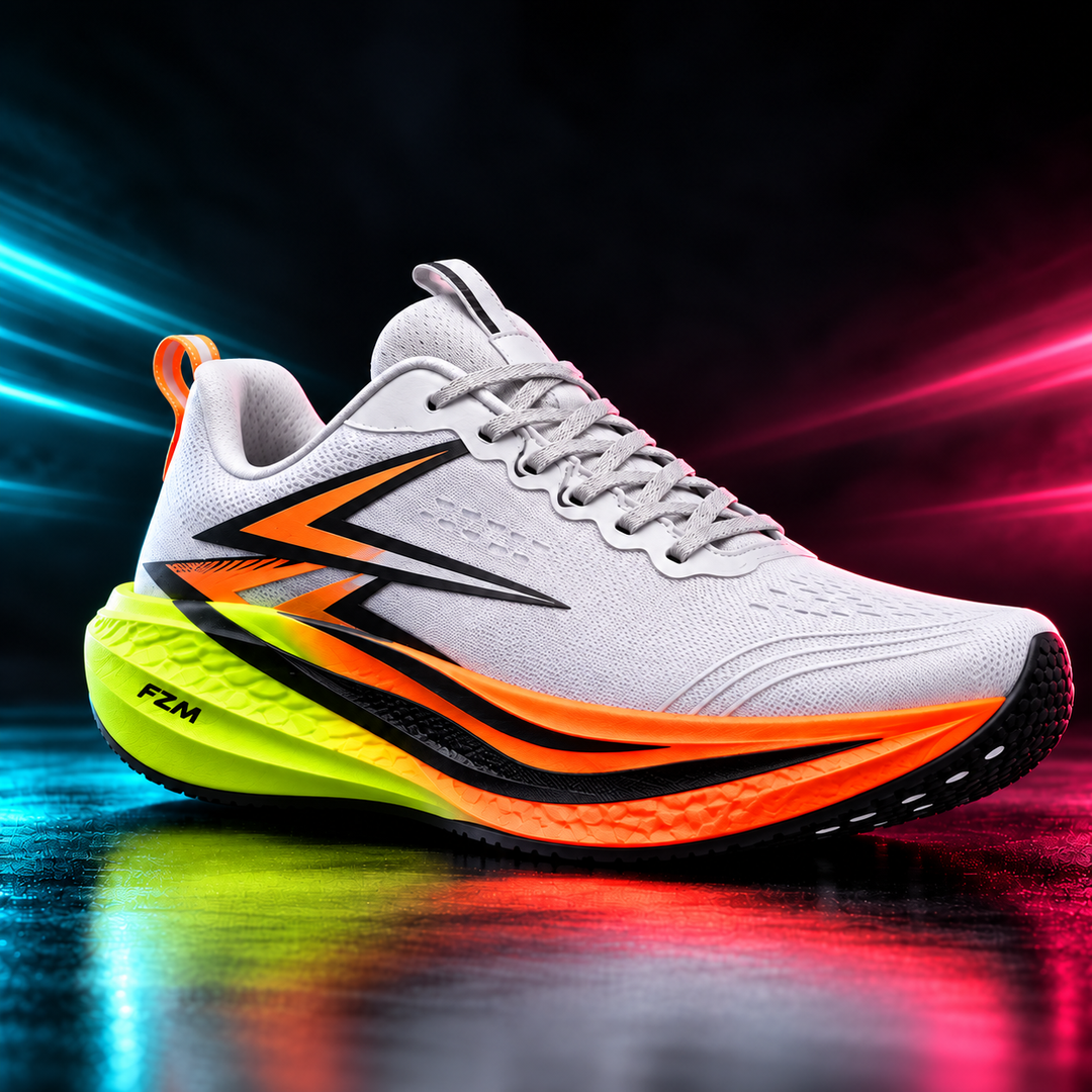 CHUNTA Strike in White / Lime / Orange, front three-quarter campaign view