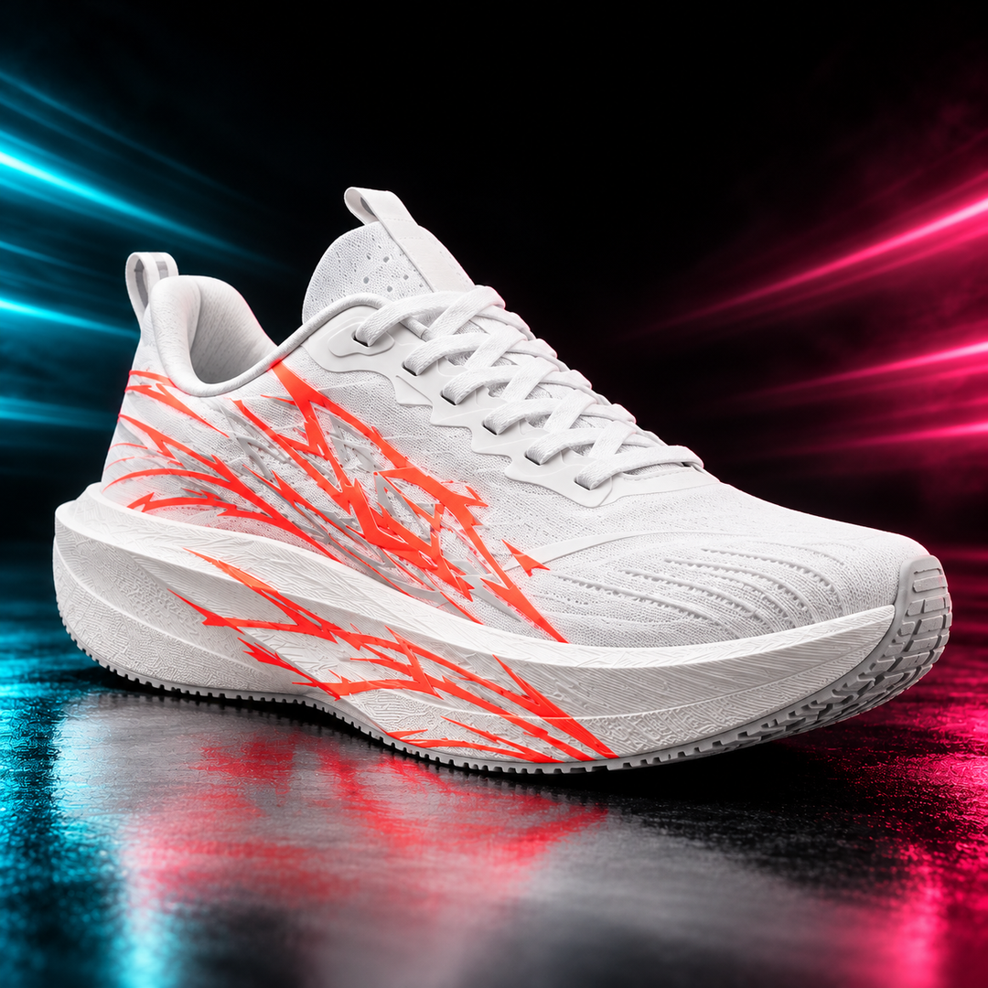 CHUNTA Flash in White / Coral, front three-quarter campaign view