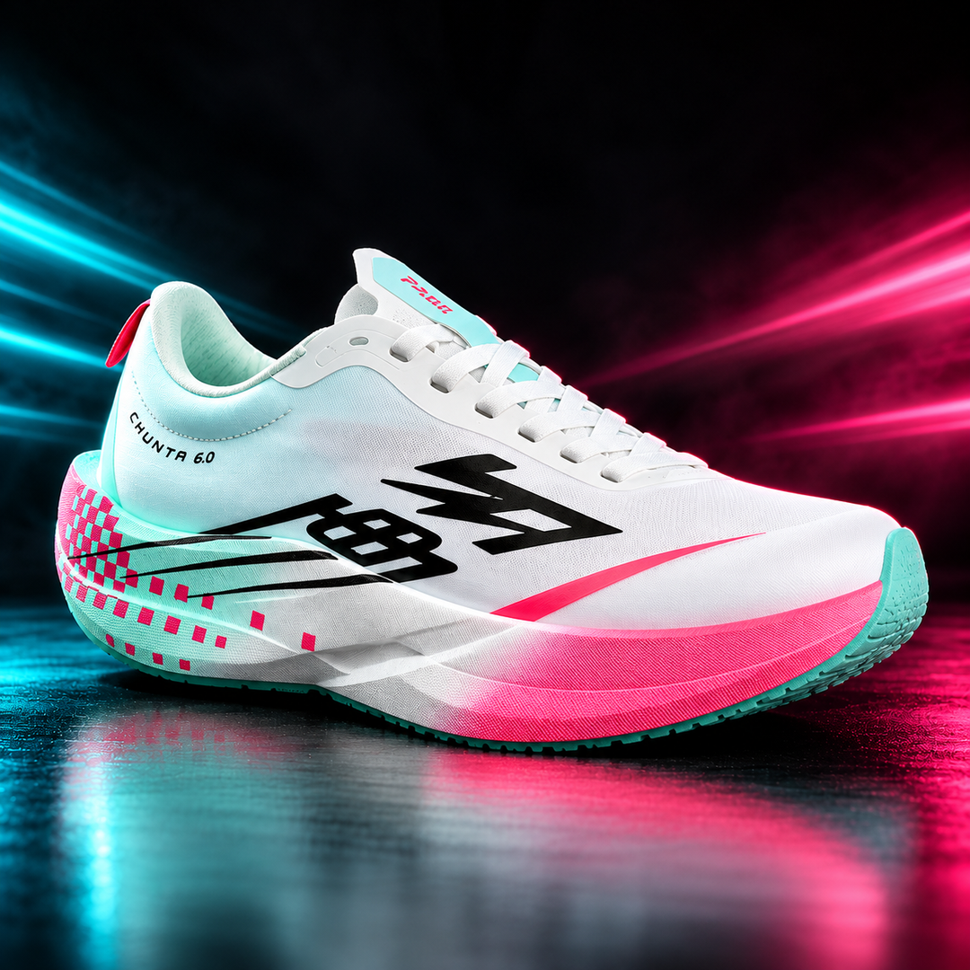 CHUNTA Circuit 6.0 in White / Mint / Pink, front three-quarter campaign view