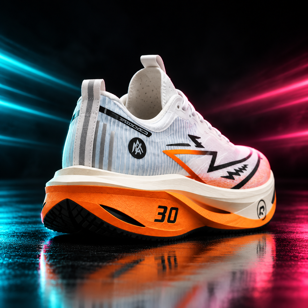 CHUNTA Tempo in White / Orange, rear three-quarter campaign view