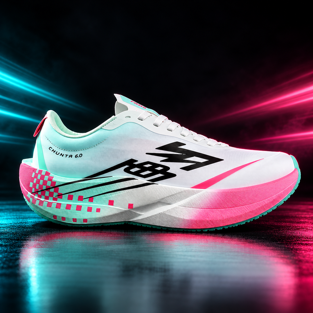 CHUNTA Circuit 6.0 in White / Mint / Pink, outer lateral campaign view
