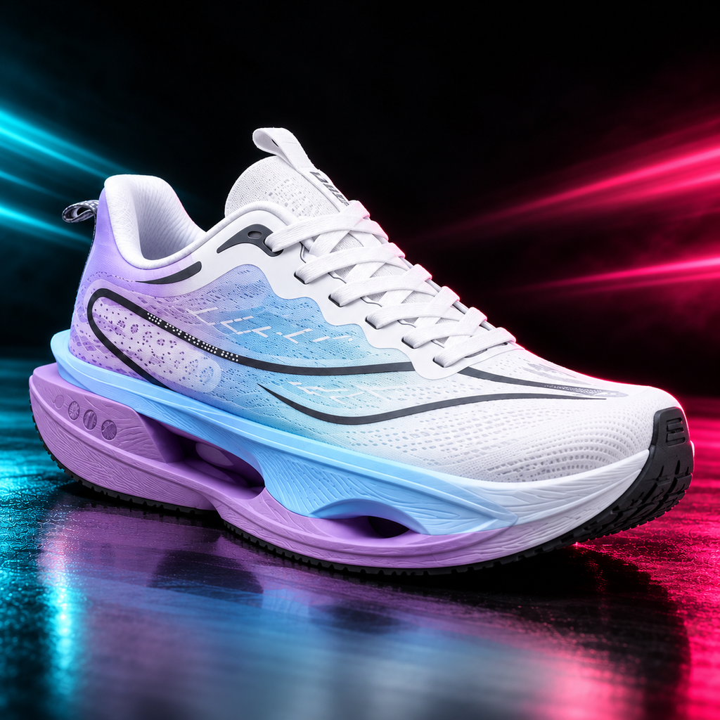CHUNTA 9PRO in White / Lilac / Blue, front three-quarter campaign view