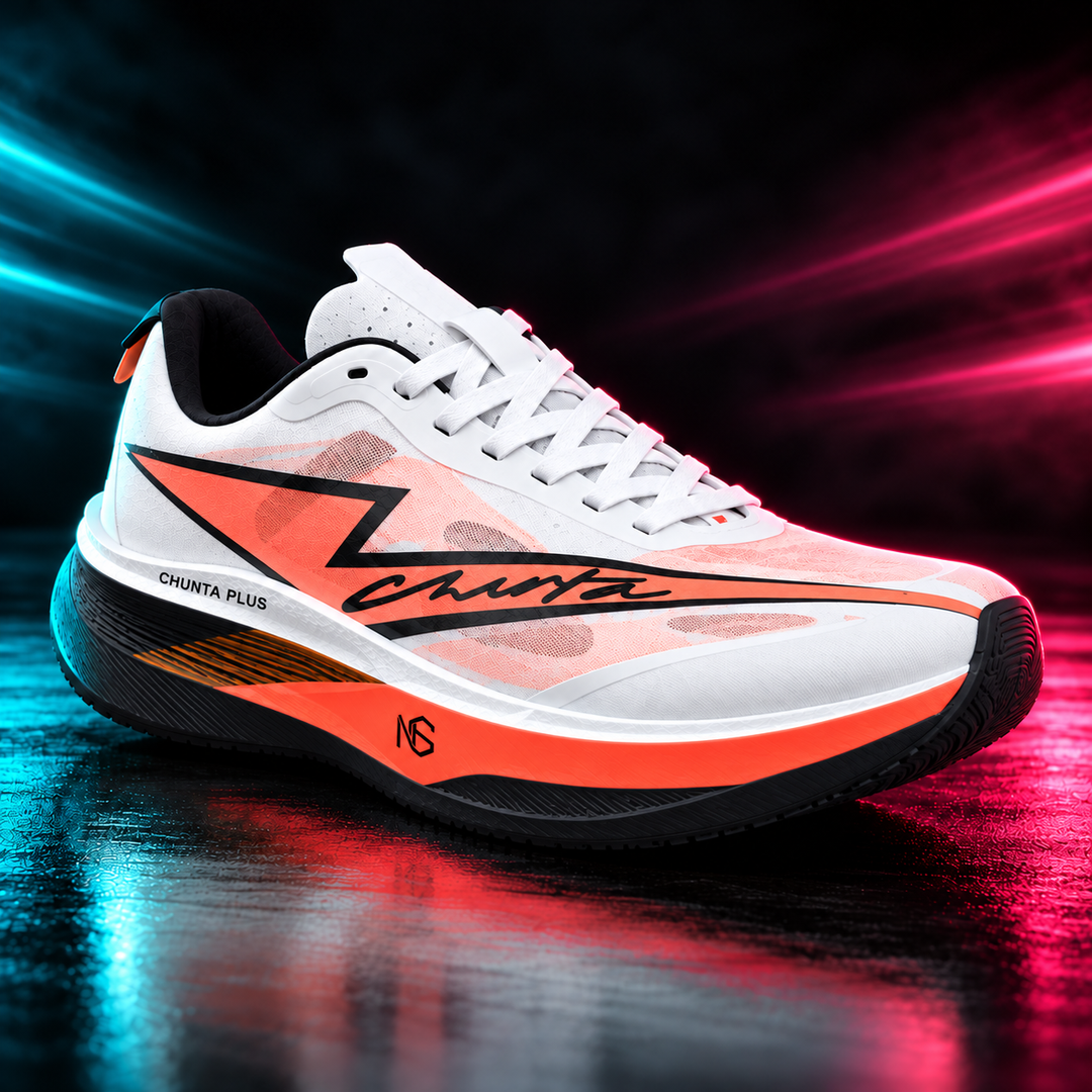 CHUNTA Pulse in White / Coral, front three-quarter campaign view