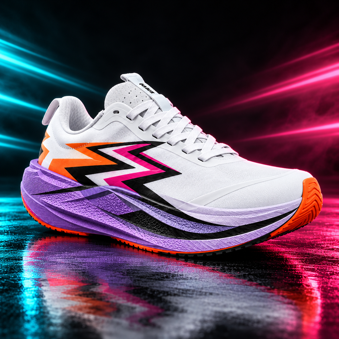 CHUNTA Strike in White / Lilac / Orange, front three-quarter campaign view