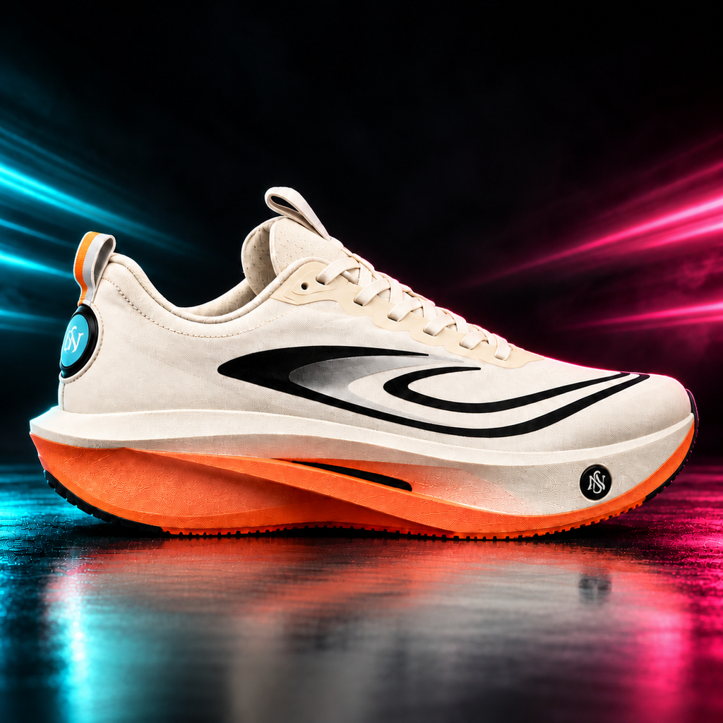 CHUNTA Orbit in Cream / Orange, outer lateral campaign view