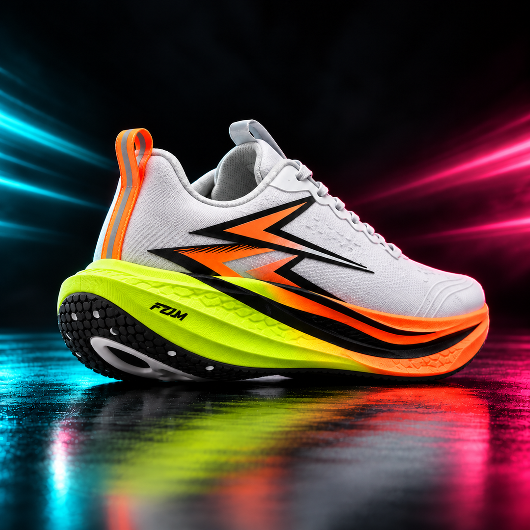 CHUNTA Strike in White / Lime / Orange, rear three-quarter campaign view