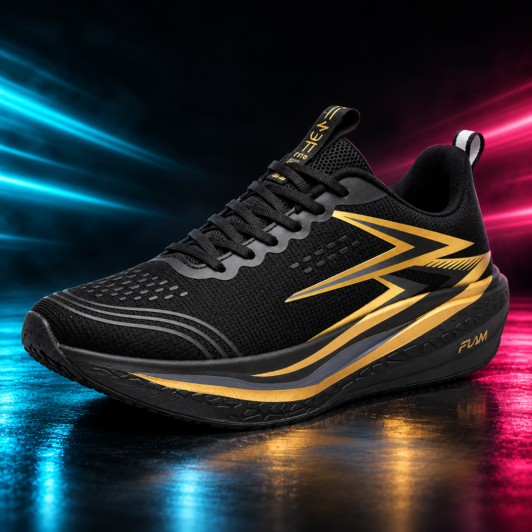 CHUNTA Strike in Black / Gold, front three-quarter campaign view