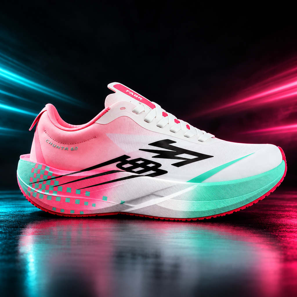 CHUNTA Circuit 6.0 in White / Pink / Mint, outer lateral campaign view