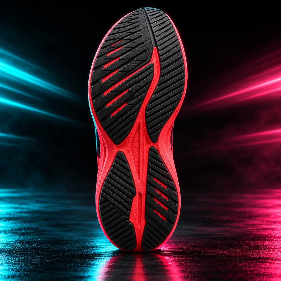 CHUNTA Surge in Black / Red, outsole view