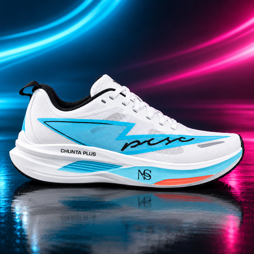 CHUNTA Pulse in White / Light Blue, outer lateral campaign view