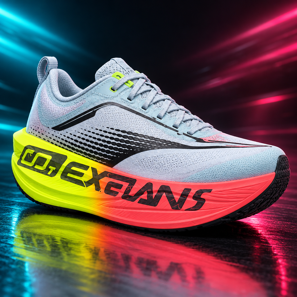 CHUNTA Momentum in Gray / Lime / Coral, front three-quarter campaign view